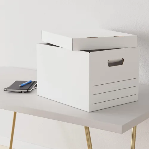 Miniatura 10 de Amazon Basics Cajas de almacenamiento y archivos de servicio mediano con tapa y asas, tamaño legal/carta, paquete de 12, color blanco, 16.2 pulgadas