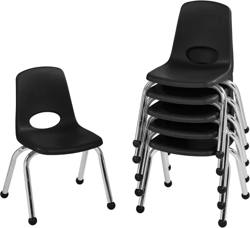 Miniatura 69 de FDP 16" Silla apilable escolar, silla de estudiante apilable con patas de acero cromado y ruedas; para aprendizaje en casa o en el aula - Gris claro