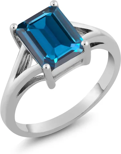 Miniatura 35 de Gem Stone King Anillo de compromiso solitario con diseño clásico de vástago dividido para mujer, plata de ley 925, piedra natal de piedra preciosa