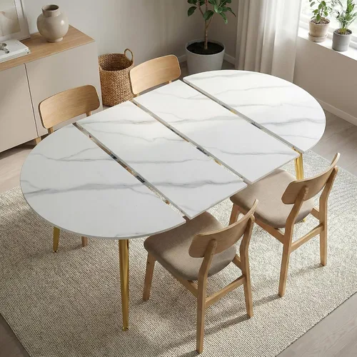 Miniatura 10 de Mesa de comedor redonda extensible de 70 pulgadas para 4 y 6 pulgadas, moderna mesa de comedor ovalada, mesa de comedor grande expandible