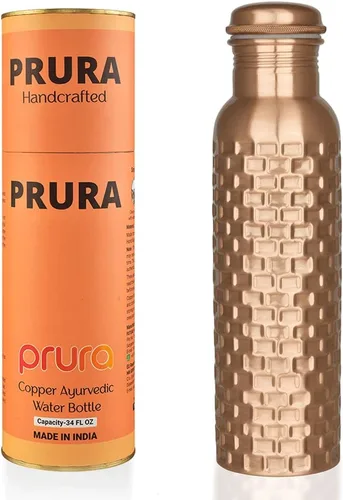 Miniatura 11 de Botella de agua de cobre con estampado puro, a prueba de fugas, recipiente de cobre ayurvédico para deportes, gimnasio, aire libre, yoga, beneficios