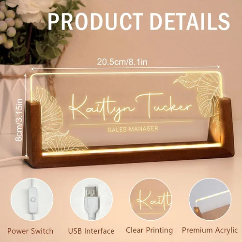 Miniatura 5 de Placa de nombre de escritorio personalizada, placa de identificación personalizada con luz de oficina para escritorios, decoraciones de escritorio