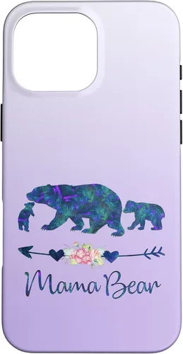 Miniatura 19 de Teal Blue Purple Floral Mama Bear and Two Cubs Silver Purple Case for iPhone 17