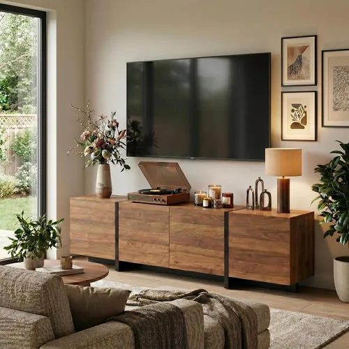 Miniatura 11 de holzart Soporte de TV moderno de alto brillo de 67 pulgadas de ancho para TV de 60/65/70/75 pulgadas, elegante centro de entretenimiento