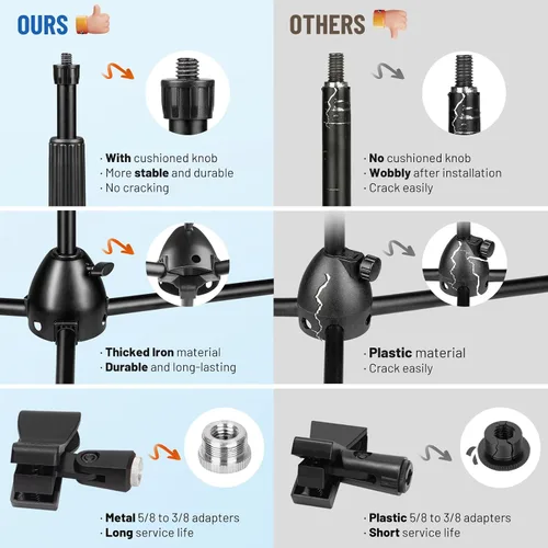 Miniatura 2 de CAHAYA Soporte para micrófono resistente súper resistente trípode universal con 2 clips para micrófonos, altura ajustable para micrófonos