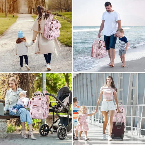 Miniatura 2 de Mochila para pañales para bebé niña, bolsa de pañales impermeable multifunción para mamá y papá, bolsas de pañales grandes rosas florales para bebé