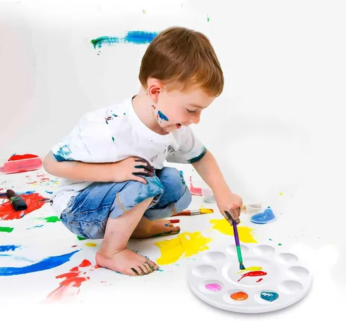 Miniatura 4 de Hulameda 10 paletas de bandejas de pintura, paleta redonda de plástico para niños o alumnos para pintar, manualidades en casa, jardín de infantes