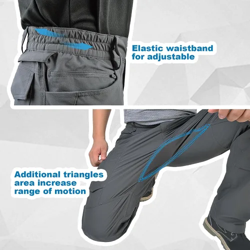 Miniatura 6 de Pantalones cargo elásticos en 4 direcciones para hombre para todas las estaciones con múltiples bolsillos