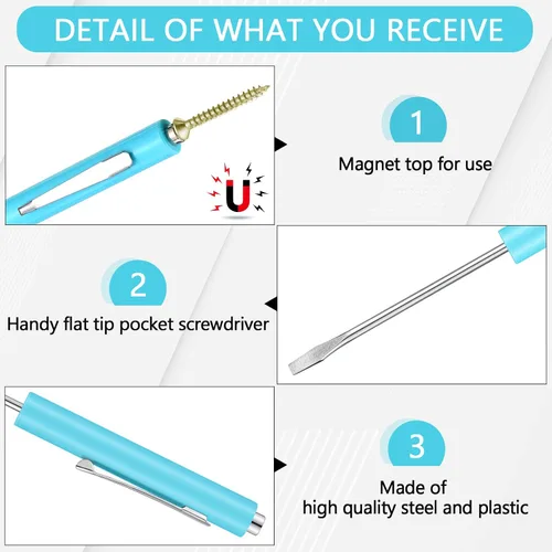 Miniatura 4 de Honoson 10 Piezas Destornillador de Bolsillo Mini Puntas y Clips de Bolsillo Destornillador Pequeño Magnético Ranurado con una Sola Cabeza de Hoja