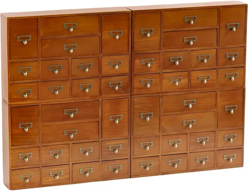 Miniatura 10 de Gabinete de boticario modular apilable de escritorio con 3 cajones, boticario de madera maciza para mesa, cajones de catálogo de tarjetas