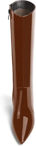 Miniatura 199 de AMBELIGHT Botas altas hasta la rodilla con cremallera y puntera puntiaguda para mujer, de patente sólida, tacón alto, 3.3 pulgadas