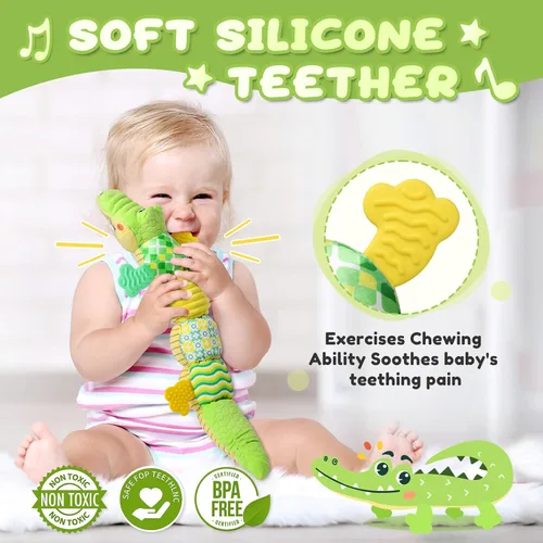 Miniatura 4 de Awotoy Juguetes para bebés de 0 a 12 meses, animales de peluche musicales, juguete suave de actividad con arrugado multisensorial, sonajero