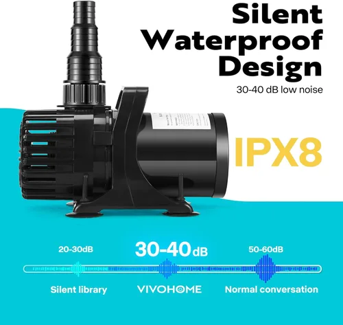 Miniatura 5 de VIVOHOME Bomba de agua sumergible de 100 W 1800 GPH con salida de agua ajustable de 180°, elevación de 13.8 pies de altura para fuentes de cascada