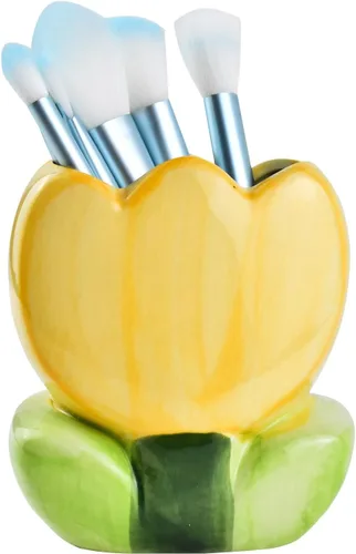 Miniatura 6 de Caja de almacenamiento de cosméticos de tulipanes de cerámica, organizadores de escritorio, soporte de almacenamiento de brochas de maquillaje, caja