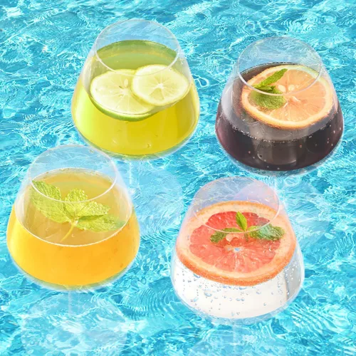 Miniatura 6 de Copas de vino flotantes para piscina con tapas de taza, juego de 2, copas de vino inastillables junto a la piscina, taza flotante, tina de piscina