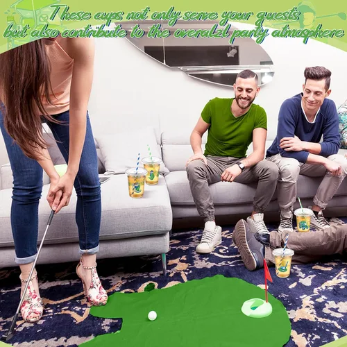 Miniatura 6 de Honeydak Juego de 150 tazas temáticas de golf, 50 tazas desechables transparentes de 16 onzas con 50 tapas y 50 pajitas de papel, regalos de fiesta