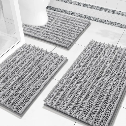 Miniatura 12 de Arotive Juego de 3 alfombras de baño de chenilla, extra suaves, absorbentes, peludas y de contorno en forma de U, antideslizantes, lavables a