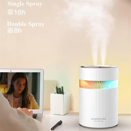 Miniatura 6 de Humidificador de doble boquilla humidificador de aire USB 900ML capacidad de agua Cool Mist Maker Fogger con luz nocturna colorida Humidificador Rosa