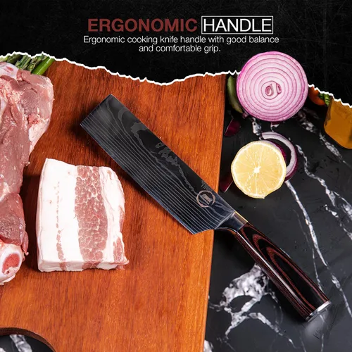 Miniatura 7 de 8 piezas de cuchillos de chef - Cuchillos de acero inoxidable de alto carbono con mangos de Pakkawood - Soporte con tira magnética incluido - Juego