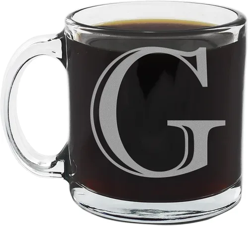 Miniatura 8 de Spotted Dog Company Taza de café de vidrio transparente con monograma grabado de 12 onzas (letra A), regalos de café personalizados de la A a la Z