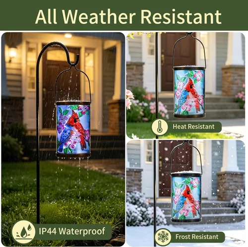 Miniatura 7 de Linterna solar colgante para exteriores, diseño de pájaro azul, impermeable, luz LED cardenal, lámpara decorativa de mesa para patio, jardín