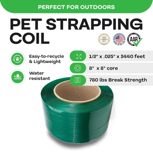 Miniatura 2 de IDL Packaging Rollo de flejado de poliéster (PET) de 1/2" x 0.025" x 3440' de tamaño de núcleo de 8" x 8", resistencia a la rotura de 780 libras