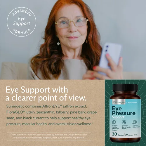 Miniatura 5 de Sunergetic Suplemento prémium para apoyar la presión ocular, suplemento para la presión ocular con azafrán, luteína, zeaxantina, arándano y corteza