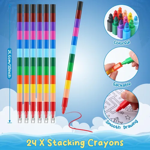Miniatura 3 de BenLouis 24 mini libros para colorear del espacio exterior para niños con 24 crayones apilables, regalos de fiesta de astronautas, libros