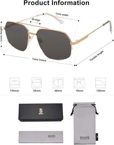 Miniatura 28 de SOJOS Trendy Aviator Sunglasses Mens Womens Retro Double Bridge Metal Frame Semi-Rimless Shades SJ1191