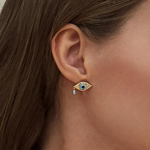Miniatura 3 de Cicy Bell Womens Evil Eye 18k Gold Plated Earrings Cubic Zirconia Turquoise Stud Earrings for Gifts