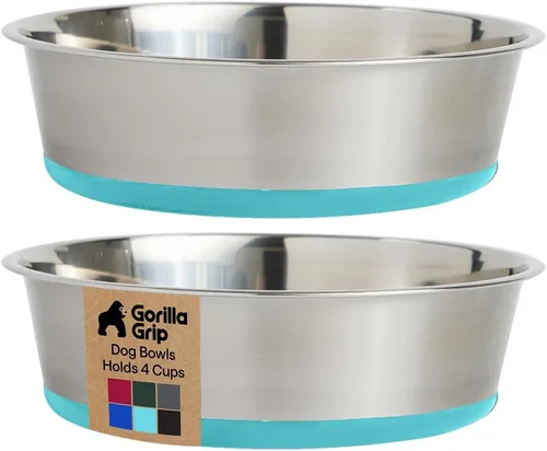 Miniatura 24 de GORILLA GRIP Tazones para perros, acero inoxidable 304 de grado alimenticio, con capacidad para 2 tazas cada uno (16 onzas líquidas) para alimentos