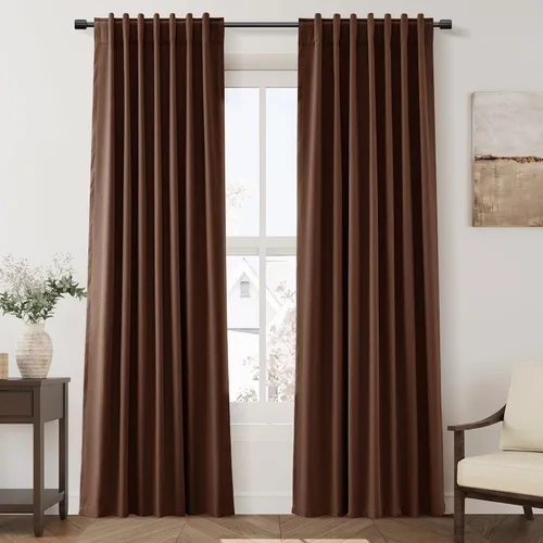 Miniatura 67 de Cortinas de lino 100% opacas para dormitorio, 102 pulgadas de largo, con pestaña trasera, bolsillo para barra, paneles acústicos con aislamiento