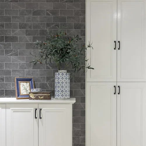 Miniatura 6 de COLAMO Azulejos de Metro Grandes de Lujo de 5 Hojas Gris Oscuro para Despegar y Pegar, Azulejos de Piedra Sintética Imitación Mármol