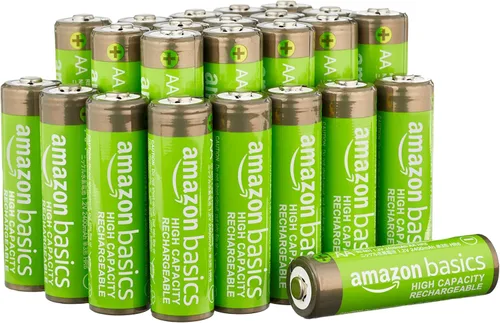 Amazon Basics - Paquete de 24 pilas recargables AA NiMH de alta capacidad de 2400 mAh, 1.2V, recarga hasta 400 veces, precargadas