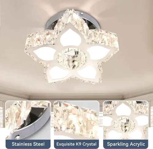 Miniatura 6 de FRIXCHUR Lámpara de Techo Moderna de Cristal Mini Lámpara de Araña LED Pequeña Lámpara de Araña de Flores para Sala de Estar Dormitorio Comedor