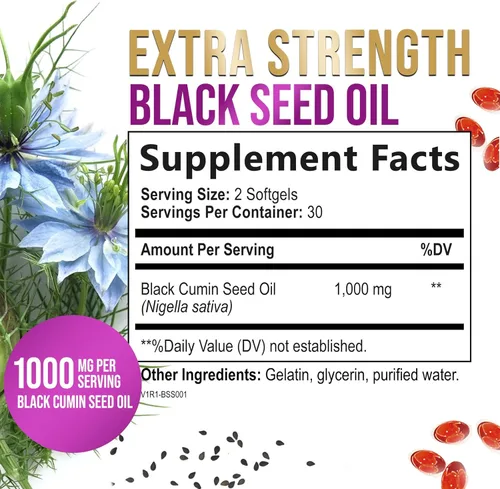 Miniatura 2 de Cápsulas de aceite de semilla negra de 1000 mg por porción, el mejor aceite de semilla de comino, aceite puro de semillas negras de Nigella sativa