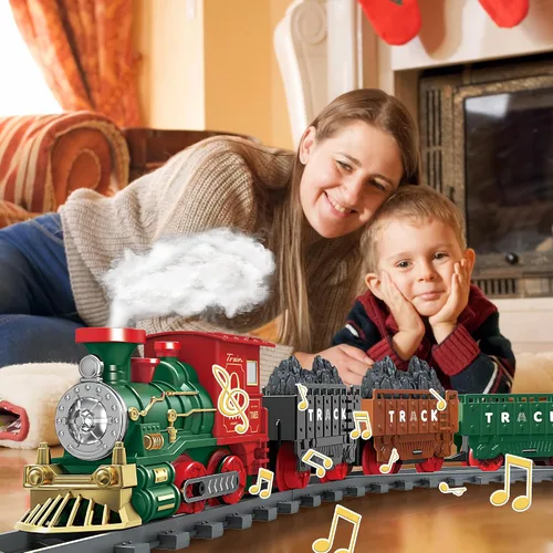 Miniatura 4 de Juego de Tren Eléctrico de Juguete para Niños, Juego de Tren de Navidad con Humo y Sonido para Debajo del Árbol Navideño, Modelos de Trenes