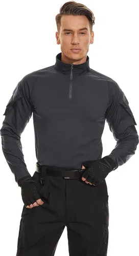 Miniatura 20 de TACVASEN Camisa táctica de manga larga para hombre, con cremallera de 1/4, con bolsillos, para paintball, militar, Airsoft, transpirable