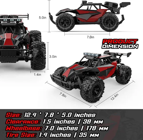 Miniatura 5 de BLUEJAY Coche de Control Remoto, Coches RC Juguetes de Alta Velocidad de 2.4GHz 33KM/H, Camión RC Monstruo Todoterreno a Escala 1:12 con Faros LED