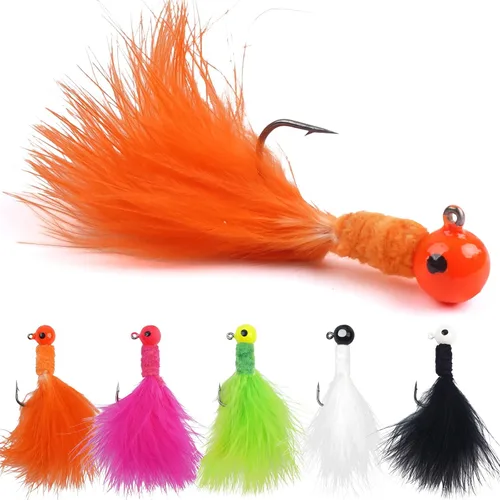 Miniatura 7 de Crappie Jigs Marabou - Señuelo de pesca con plumas de marabú, gancho para pesca de lubina, anzuelo, trucha, lucioperca, panfish 1/8 onzas, 1/16
