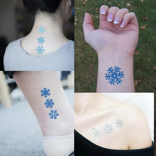 Miniatura 6 de Tatuajes temporales de copos de nieve con purpurina, 48 calcomanías de copo de nieve de invierno, accesorios de ropa lindos para cuerpo, cara