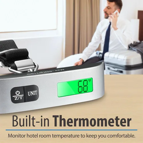Miniatura 8 de Fosmon Báscula digital de equipaje (paquete de 2), pantalla LCD de retroiluminación de temperatura, báscula de equipaje con capacidad de 110 libras