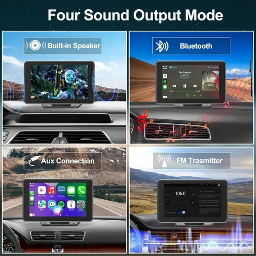 Miniatura 5 de Pantalla portátil para Apple Carplay/Android Auto para coche, pantalla táctil HD de 7 pulgadas, juego de coche inalámbrico con cámara de respaldo