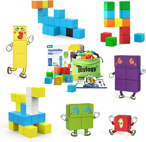 Miniatura 14 de 48 piezas de bloques magnéticos para juguetes de niños pequeños, juguete de cubo magnético grande para educación sensorial STEM preescolar, juguetes