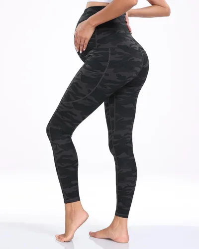 Miniatura 35 de WHOUARE Leggings de maternidad sobre el vientre con bolsillos para mujer, cintura alta, entrenamiento, pantalones de yoga