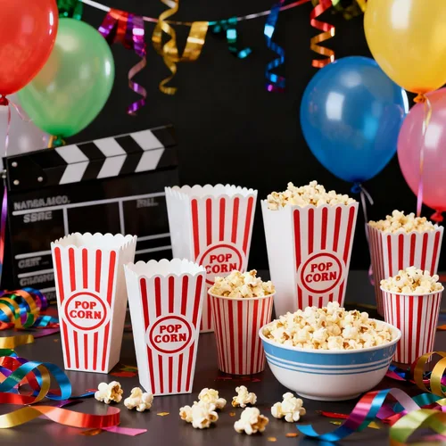 Miniatura 5 de Novelty Place Recipientes clásicos de plástico para palomitas de maíz a rayas rojas y blancas para noche de películas, 7.8 pulgadas de alto x 3.8