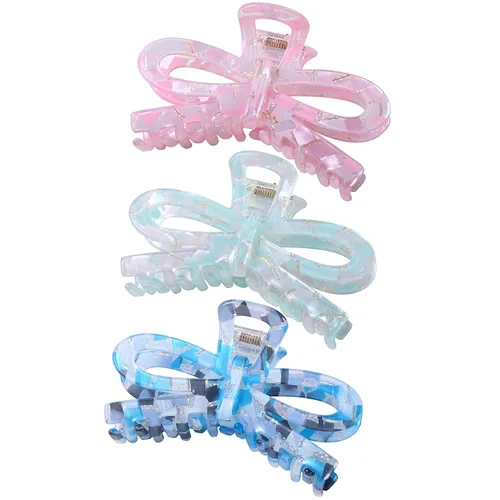 Miniatura 16 de Jayongnee - 3 pinzas para el cabello con lazo para mujer, pinzas antideslizantes para cabello fino o grueso, bonitos accesorios de mariposa