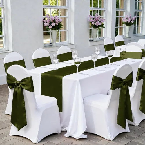 Miniatura 262 de mds - Lote de 10 lazos de satén para sillas de boda y eventos, para decoración de fiestas, 30 colores, Satin, 10 Verde oliva