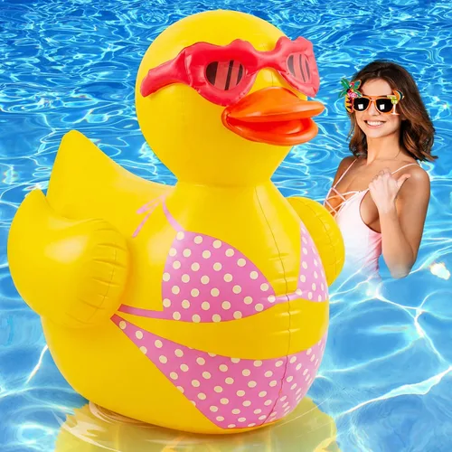 Miniatura 12 de Hungdao 2 piezas de pato inflable gigante de 5 pies, enorme pato de goma, flotador inflable grande para piscina para adultos, verano, playa, Bonito