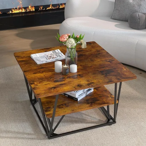 Miniatura 6 de Elephance - Mesa de café cuadrada con almacenamiento de 2 niveles, mesa de té moderna de 31.5 pulgadas para sala de estar, tapa de madera